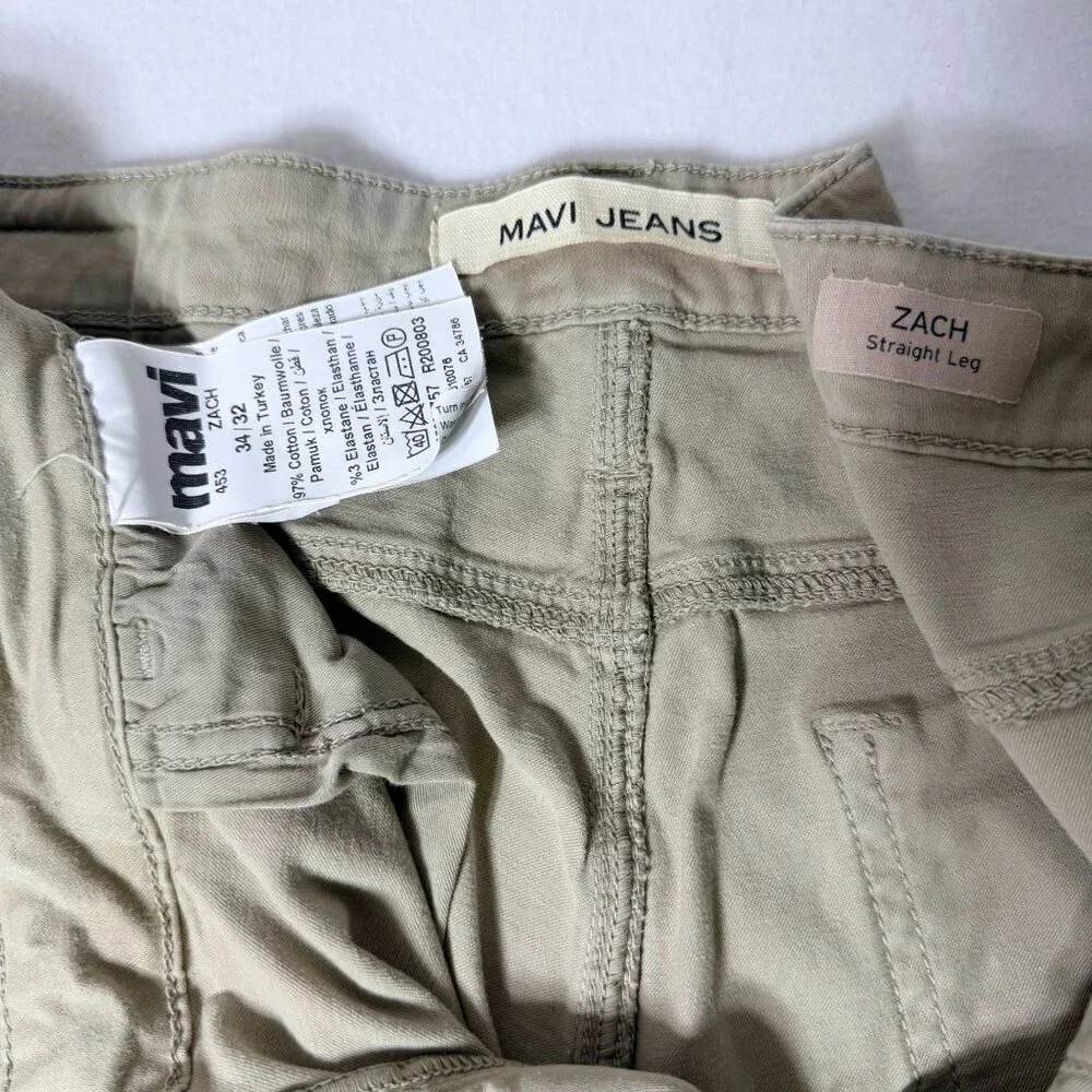 Mavi Jeans Zach Straight Leg Mens Khaki Pants Size 34/32 Cotton Blend